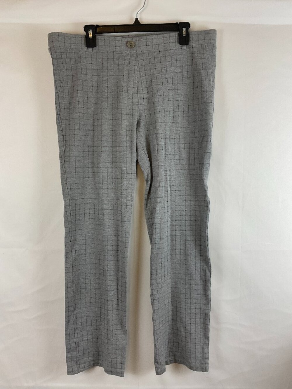 Betabrand Pull On Pants XXL Gray Blue Purple Windowpane Plaid Faux Pockets